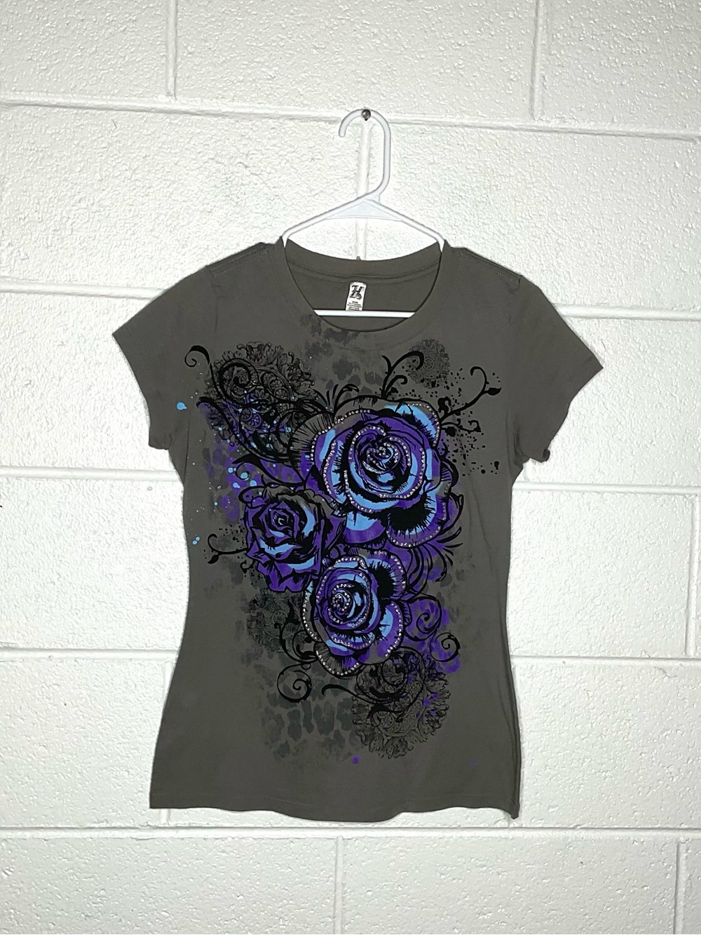 < Y2K Hybrid Purple Rose Pattern Short Sleeve Top Fairy Grunge Whimsigoth >